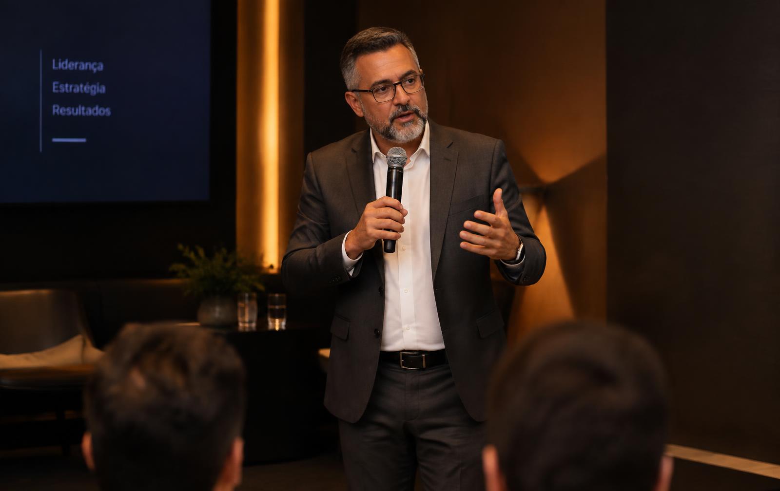 Corretora gravando vídeo em cozinha moderna com ring light